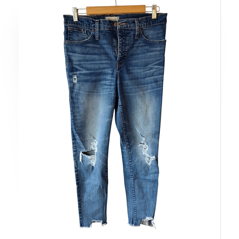 Madewell 9" High Rise Blue Distressed Skinny Jeans Size 30